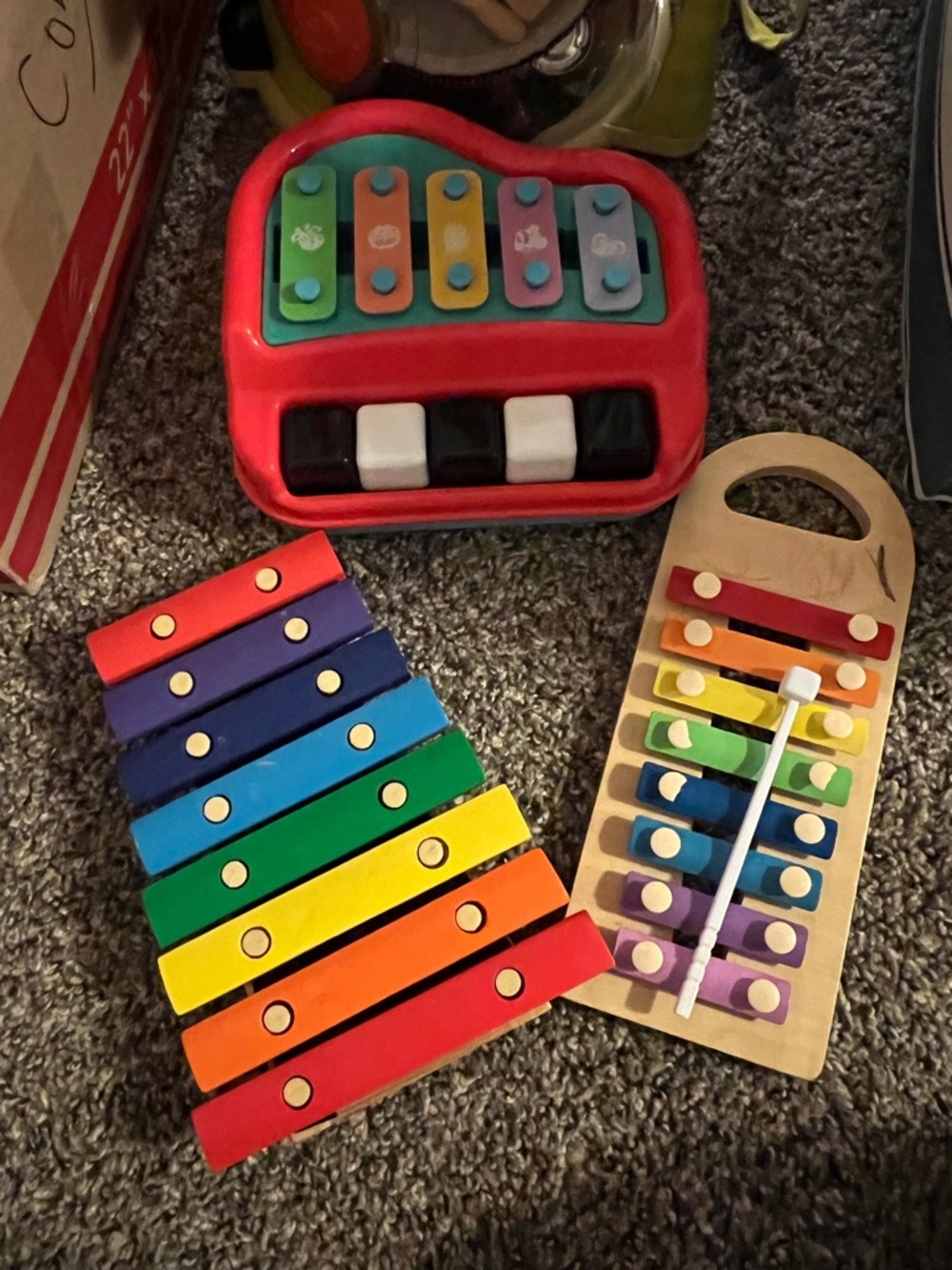 Red Kids Musical Xylophone & Rainbow Bars Learning Toy Set